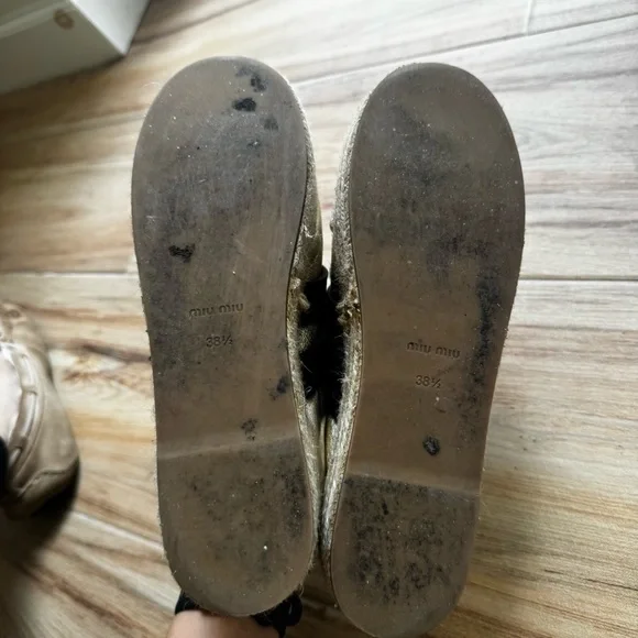 Miu Miu Gold ballet Platform Espadrille Shoes - Picture 6 of 7